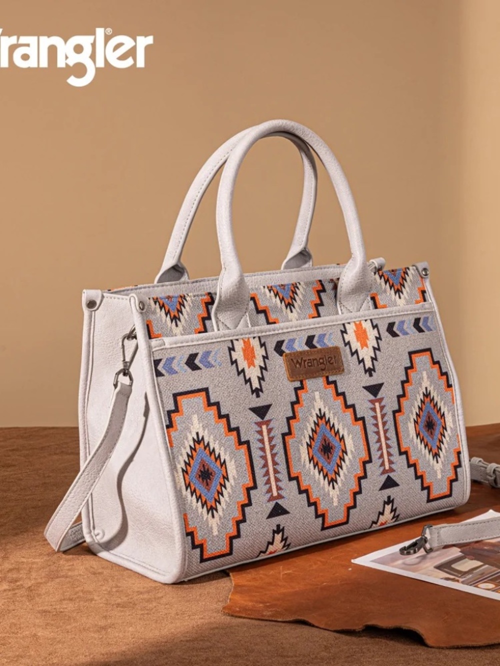 Wrangler Aztec Print Canvas Tote Bag Exclusive Grey
